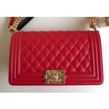Chanel Caviar Leather Boy Flap Medium Bag Red