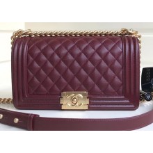 Chanel Caviar Leather Boy Flap Medium Bag Burgundy