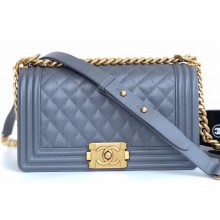 Chanel Caviar Leather Boy Flap Medium Bag Gray