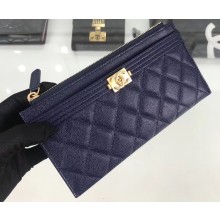Chanel Caviar Leather Boy Pouch Clutch Bag A84478 Navy Blue