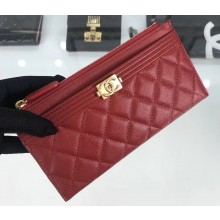 Chanel Caviar Leather Boy Pouch Clutch Bag A84478 Red