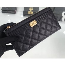 Chanel Caviar Leather Boy Pouch Clutch Bag A84478 Black