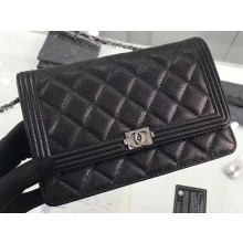 Chanel Grained Leather Boy Wallet On Chain WOC Bag A80287 Black/Silver