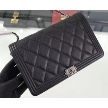 Chanel Caviar Leather Boy Wallet On Chain WOC Bag A80387 Black/Silver