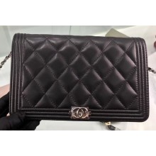 Chanel Lambskin Boy Wallet On Chain WOC Bag A80387 Black/Silver