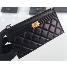 Chanel Lambskin Boy Pouch Clutch Bag A84478 Black/Gold