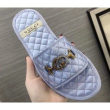 Gucci Quilted Slide Sandals with Interlocking G Horsebit 575852 Fabric Lilac 2019