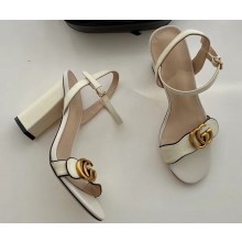 Gucci Heel 10cm Leather Sandals with Double G 453378 White