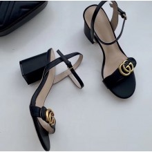 Gucci Heel 7.5cm Leather Sandals with Double G 453379 Black