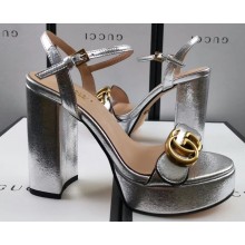 Gucci Heel 11cm Platform 2.5cm Sandals with Double G 573021 Silver 2019