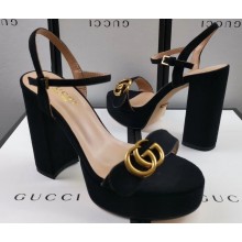 Gucci Heel 11cm Platform 2.5cm Sandals with Double G 573021 Suede Black 2019