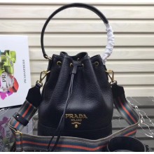 Prada Leather Bucket Bag 1BE018 Black 2019
