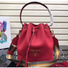 Prada Leather Bucket Bag 1BE018 Red 2019