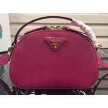 Prada Round Odette Saffiano Leather Bag 1BH123 Fuchsia 2019