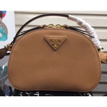 Prada Round Odette Saffiano Leather Bag 1BH123 Khaki 2019
