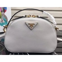 Prada Round Odette Saffiano Leather Bag 1BH123 White 2019