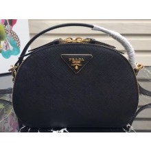 Prada Round Odette Saffiano Leather Bag 1BH123 Black 2019