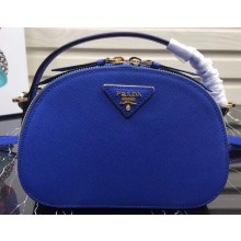 Prada Round Odette Saffiano Leather Bag 1BH123 Electric Blue 2019