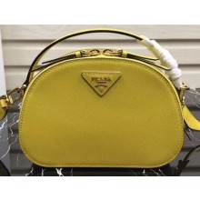 Prada Round Odette Saffiano Leather Bag 1BH123 Yellow 2019