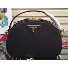 Prada Round Odette Saffiano Leather Bag 1BH123 Black/Red 2019