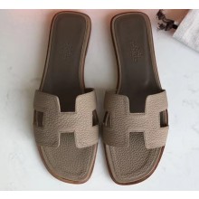 Hermes Oran Flat Slipper Sandals in Togo Leather Light Camel