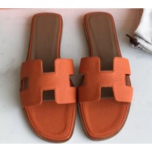 Hermes Oran Flat Slipper Sandals in Togo Leather Orange