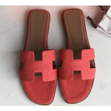 Hermes Oran Flat Slipper Sandals in Togo Leather Rouge Red
