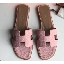 Hermes Oran Flat Slipper Sandals in Togo Leather Cherry Pink