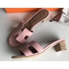 Hermes Heel 5cm Oasis Slipper Sandals in Togo Leather Cherry Pink