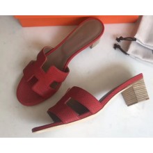 Hermes Heel 5cm Oasis Slipper Sandals in Togo Leather Red