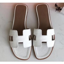 Hermes Oran Flat Slipper Sandals in Togo Leather White