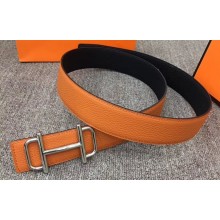 Hermes Width 3.8cm Reversible Leather Strap Belt with Royal Buckle Orange 2019
