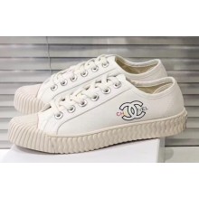 Chanel Logo Print Canvas Sneakers Creamy 2019