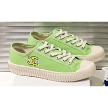 Chanel Logo Print Canvas Sneakers Light Green 2019