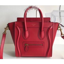 Celine Nano Luggage Bag in Original Smooth Calfskin Red with Removable Shoulder Strap