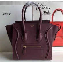Celine Micro Luggage Bag in Original Drummed Calfskin Burgundy
