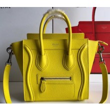 Celine Nano Luggage Bag in Original Drummed Calfskin Yellow with Removable Shoulder Strap