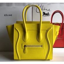 Celine Micro Luggage Bag in Original Drummed Calfskin Yellow