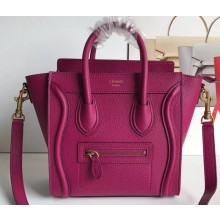 Celine Nano Luggage Bag in Original Drummed Calfskin Antiqued Red with Removable Shoulder Strap