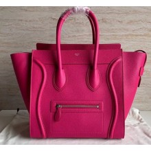 Celine Mini Luggage Bag in Original Drummed Calfskin Fuchsia