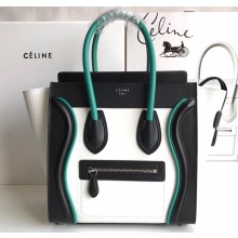 Celine Micro Luggage Bag in Original Smooth Calfskin Black/White/Green