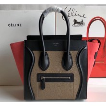 Celine Micro Luggage Bag in Original Black/Drummed Beige/Suede Rouge Red