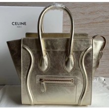 Celine Micro Luggage Bag in Original Laminated Lambskin Gold