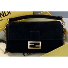 Fendi Suede Leather Medium Baguette Bag Black 2019