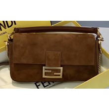 Fendi Suede Leather Medium Baguette Bag Brown 2019