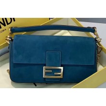 Fendi Suede Leather Medium Baguette Bag Blue 2019