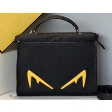 Fendi Roman Leather Bag Bugs Mini Peekaboo Fit Messenger Bag Black/Yellow Diabolic Eyes 2019