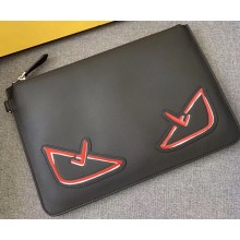 Fendi Bag Bugs Slim Pouch Clutch Bag Black/Red Diabolic Eyes 2019