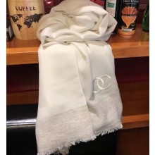Chanel CC Logo Cashmere Scarf 90x200cm White 2019