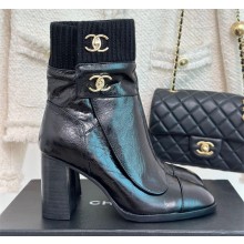 CHANEL heel 8cm black knit boots 2023